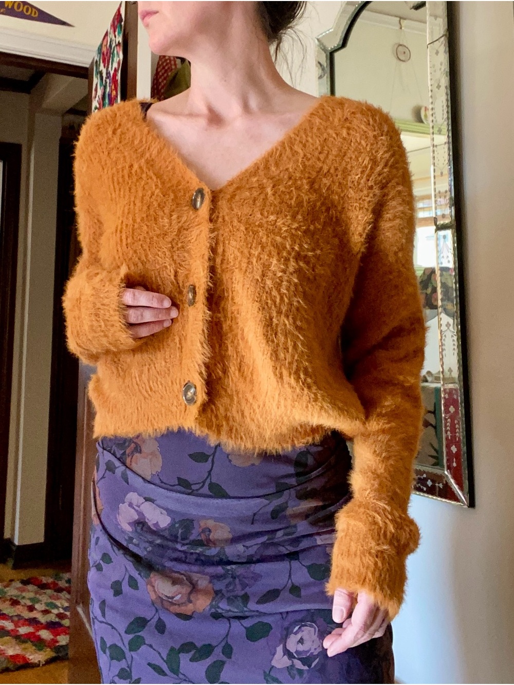 🧡Cozy Fuzzy Cardigan in Rust Orange with Cute Buttons